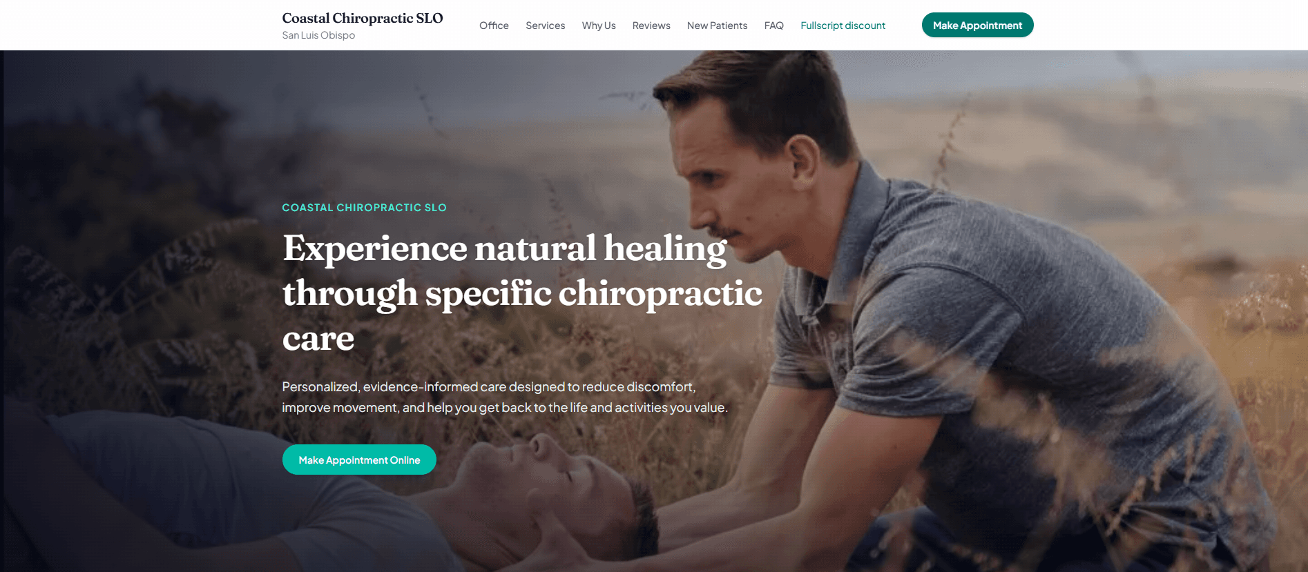 Homepage of Coastal Chiropractic SLO